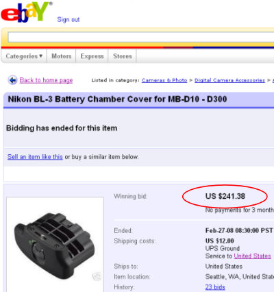 Actual eBay auction for a Nikon BL-3